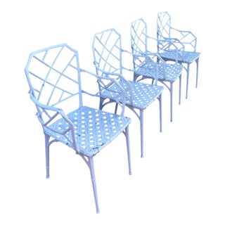 4 Calcutta Faux Bamboo Outdoor Armchairs Set by Hall Bradley for Brown Jordan For Sale