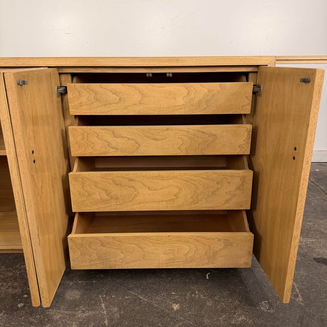 Mid 20th Century Drexel Preface Campaign Style Credenza With Bar Extending Top For Sale - Image 5 of 10