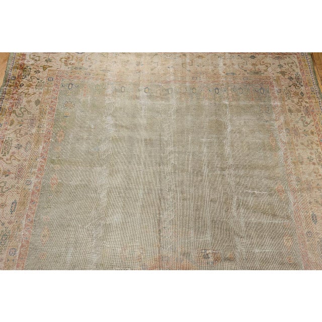 Vintage Turkish Oushak Hand-Knotted Rug in Open Geometric Pattern in Pale Green, Yellow, Pink For Sale - Image 12 of 17