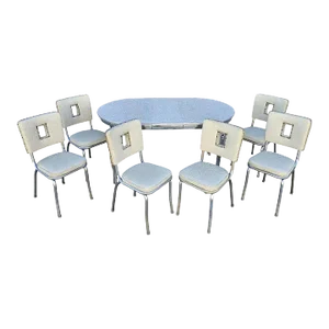 Hit Parade 1950s Formica Kitchen Dinette Table and Chairs - Set of 7