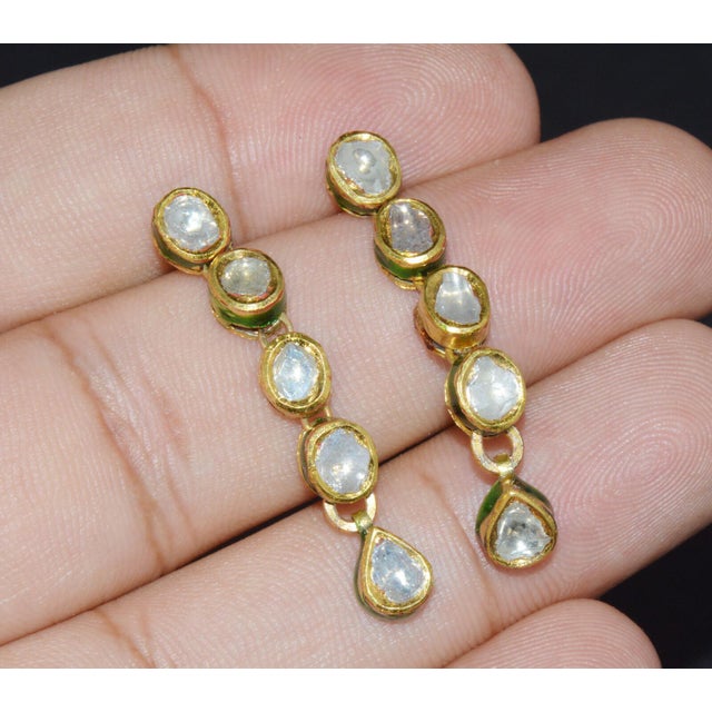 Estate 22k 18k Solid Gold 1.8cts Diamond Enamel Earrings, A Pair For Sale In Dallas - Image 6 of 10