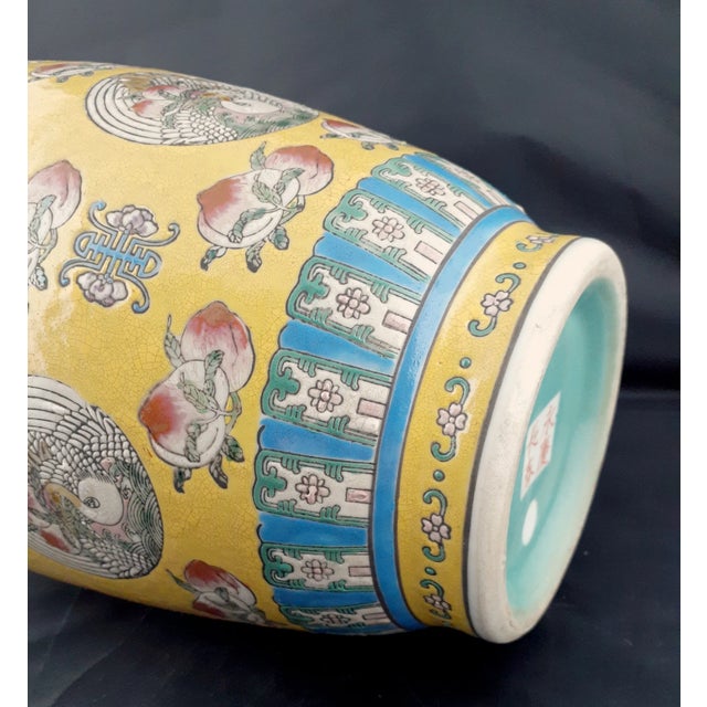 Yellow Early 20th Century Chinese Porcelain Da Ya Zhai Crane Medallions Haitangzun For Sale - Image 8 of 11