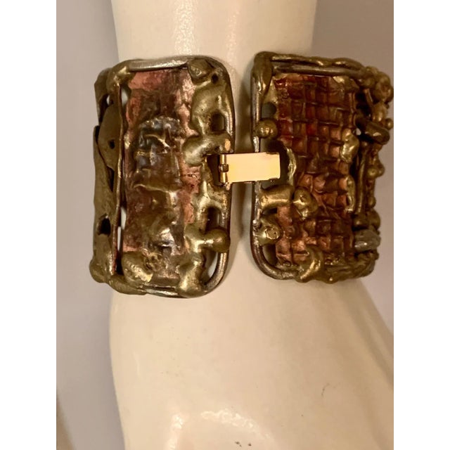Bracelet Vintage Pal Kepenyes Années 1950 - Bronze Et Tranche D'agate Orange