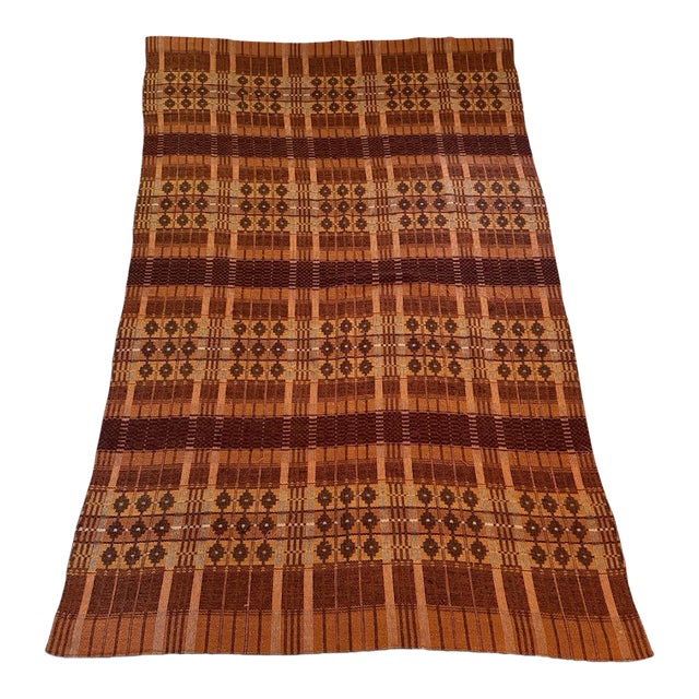Vintage Earth Tone Geometric Woven Textile Throw Blanket For Sale