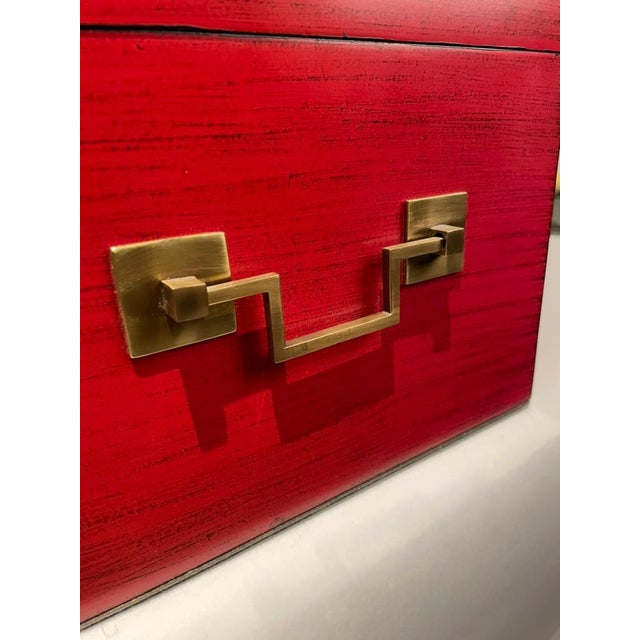 Brass Chinese Red Lacquered Box With Brass Mounts, Mid 20th Century For Sale - Image 8 of 12