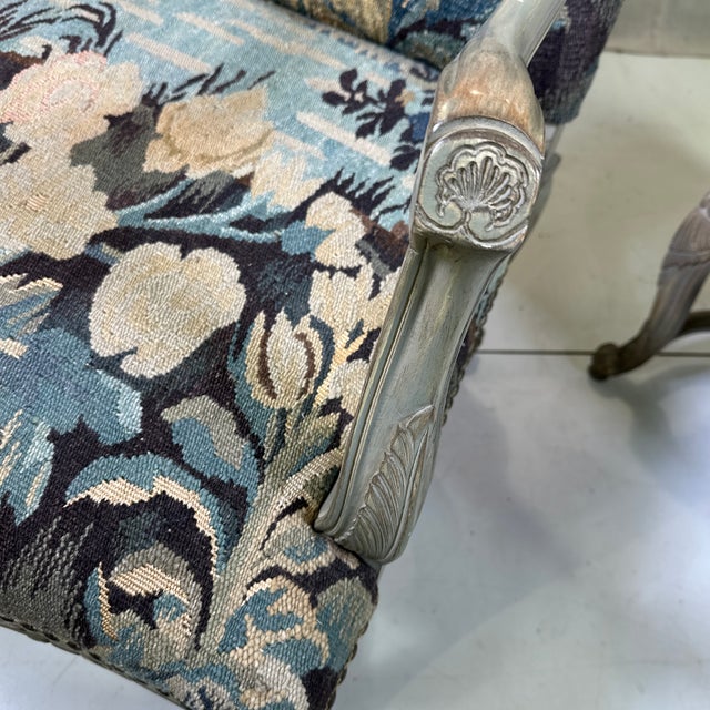 Vintage Pair of Aubusson Needle Point French Style Arm Chairs in Painted Walnut Frames For Sale - Image 12 of 12