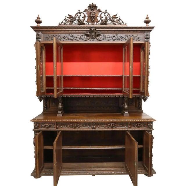 Stunning 20th C. Antique French Henri II Style, Carved, Oak, Beveled Glass, Hunt Sideboard!! Antique Sideboard, Hunt,...