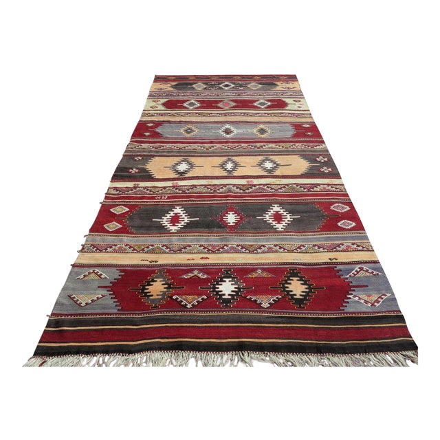 Vintage Turkish Sivas Ethnic Kilim Rug- 6′3″ × 11′6″ For Sale