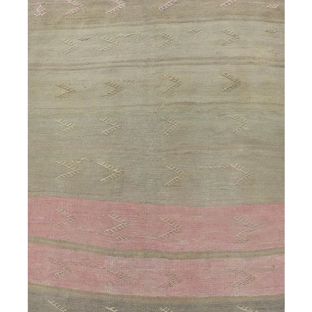 Mid 20th Century Vintage Kilim Runner With Stripes and Geometric Tribal Motifs in Light Tones For Sale - Image 10 of 12