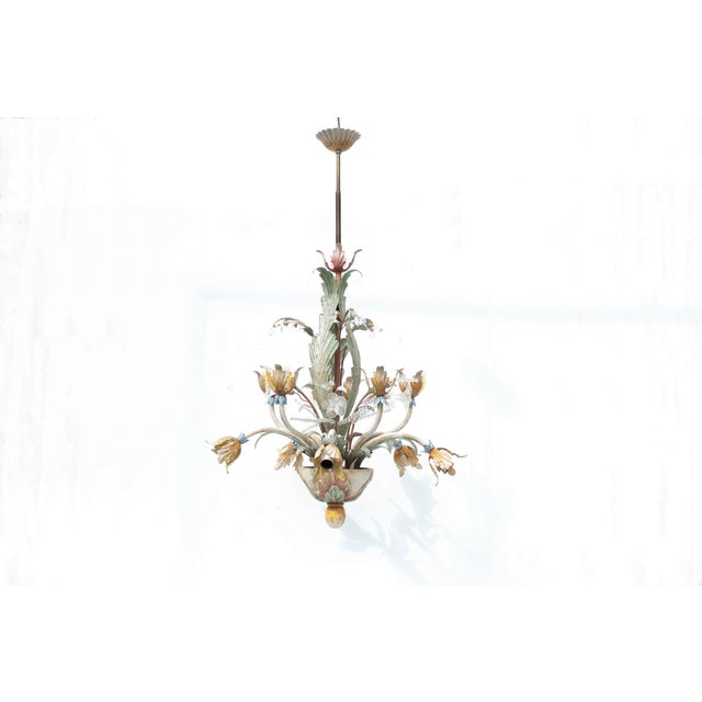 Floral Chandelier in Pastel Colors with Crystal Glass, 1970s For Sale - Image 6 of 18