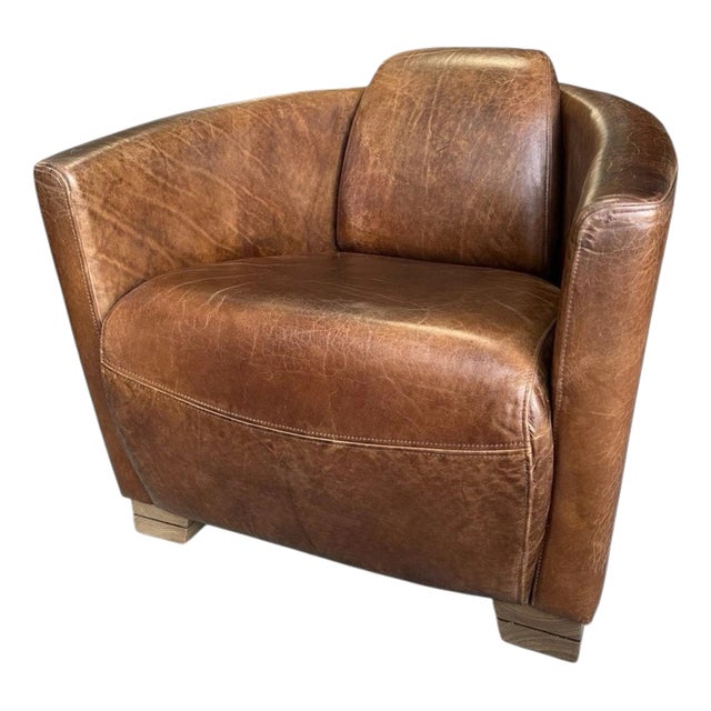 Cigar Brown Leather Aviator Club Armchair For Sale