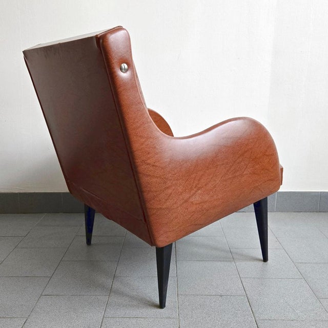 Vintage French Armchair in Havana Faux Leather and Black Lacquered Wood, 1960s For Sale - Image 9 of 16