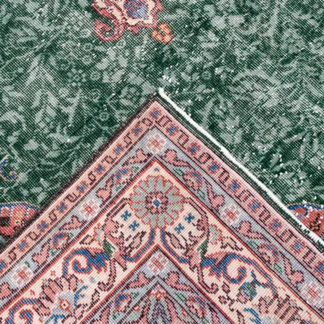 1950s Vintage Green Tabriz-Style Floral Medallion Area Rug For Sale - Image 5 of 5