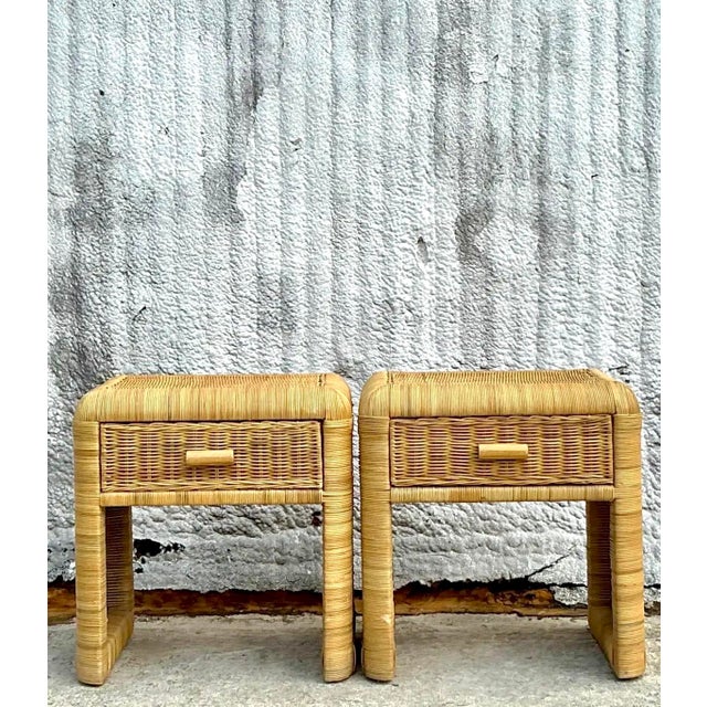 Vintage Coastal Woven Rattan Nightstands - a Pair For Sale In West Palm - Image 6 of 16