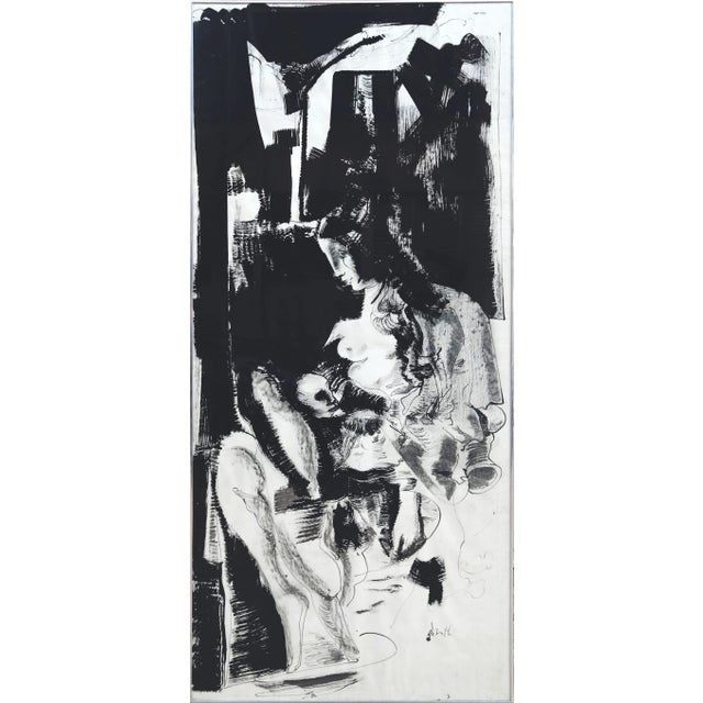 Mother Nursing Baby Ronald DeNitto Year: circa 1975 Size: 80.5 in. x 35.5 in. Framed size: 81 x 36 inches India Ink on...
