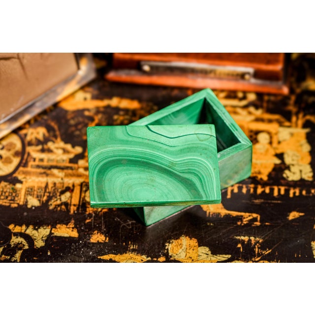 Miniature Malachite Natural Stone Vintage Specimen Box Home Decor For Sale - Image 4 of 14