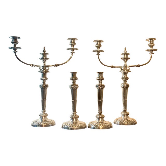 1810 Matthew Boulton Sheffield Plate Candelabra & Candlesticks - Set of 4 For Sale