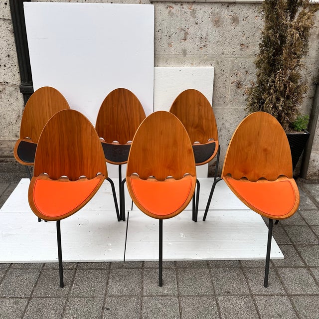 A6 Chairs in Wood and Leather by Joseph-André Motte for Steiner, France, 2000s, Set of 6 For Sale - Image 18 of 18