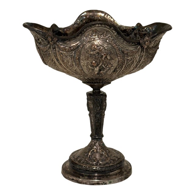 Antique Barbour International Silver-Plated Repousse Pedestal Compote Centerpiece For Sale