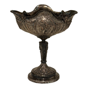 Antique Barbour International Silver-Plated Repousse Pedestal Compote Centerpiece