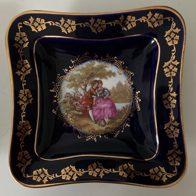 Rococo Late 20th Century Limoges France Cobalt Blue and Gilt Porcelain Trinket Dishes - a Pair For Sale - Image 3 of 4