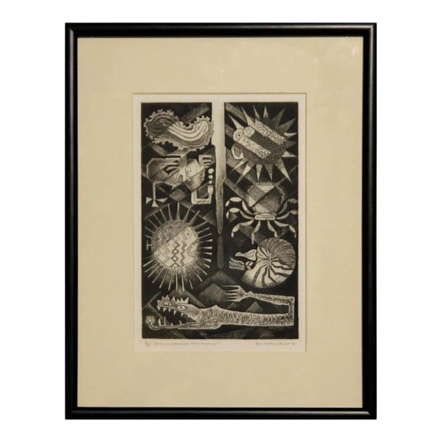 1981 “Truth Is Stranger Than Fiction” Black and White Abstract Etching Edition 4/15 by Margaret Smithers Crump, Framed For Sale