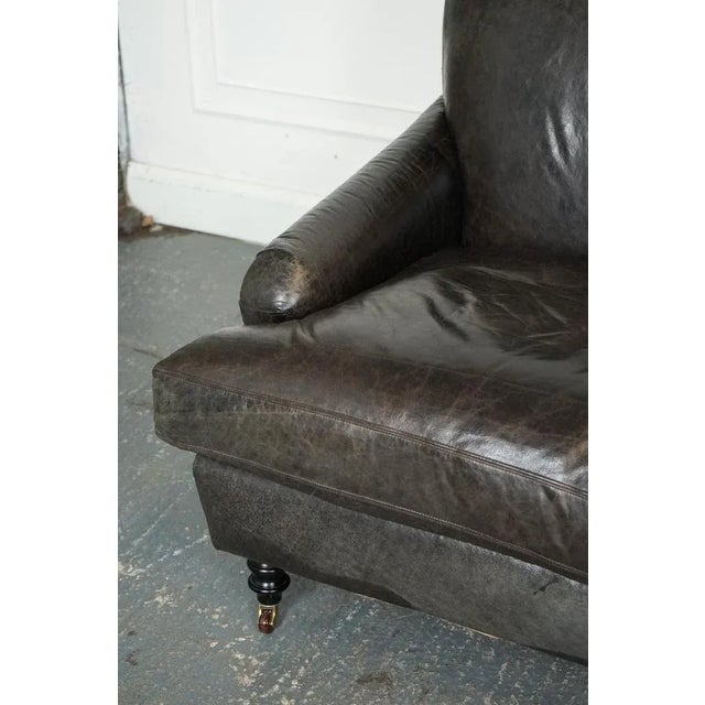 Animal Skin Exquisite Howard Style Heritage Grey Leather Sofa For Sale - Image 7 of 17