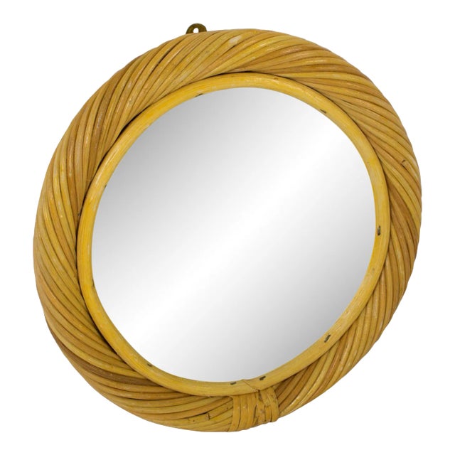 Rattan Wicker Wall-Mounted Round Mirror, Italy 1960s For Sale