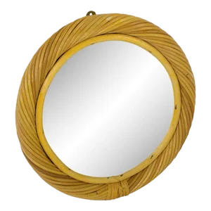 Rattan Wicker Wall-Mounted Round Mirror, Italy 1960s