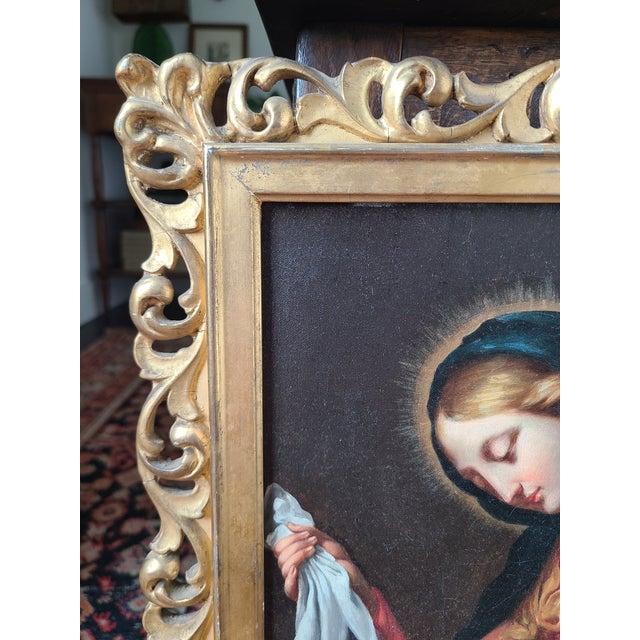 Antique 19th Century Baby Jesus Oil Painting Madonna Del Velo After Carlo Dolci For Sale - Image 9 of 17