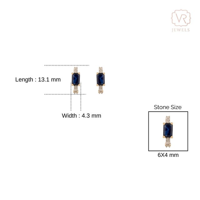 1.0Ct Emerald Cut Blue Sapphire & Diamond Hoop Earrings in 14k Yellow Gold- A Pair For Sale - Image 9 of 12