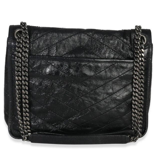 Contemporary Black Crinkled Calfskin Matelasse Medium Niki Chain Satchel For Sale - Image 3 of 8
