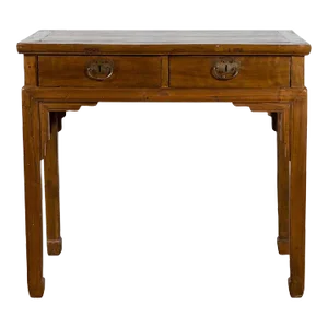 19th Century Chinese Qing Dynasty Two-Drawer Desk with Bronze Butterfly Hardware