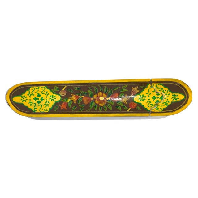 Vintage Qajar Qalamdan Lacquered & Painted Paper Mache Quill Pen Case For Sale - Image 9 of 9