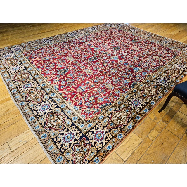 Textile Vintage Persian Mahal Sultanabad Rug, Hand-Knotted Wool, Geometric Pattern, 10x13, Red & Blue For Sale - Image 7 of 10