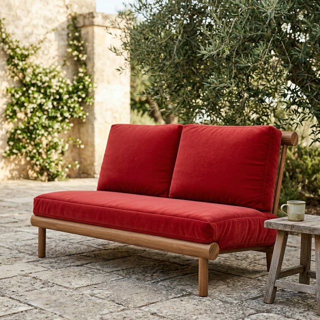 The Rishon Love Seat offers a softer take on modern luxury, pairing our sculptural teak frame with a plush, traditionally...