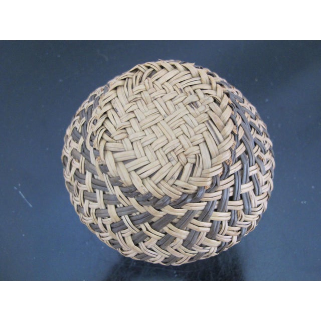 Textile Mexican Tarahumara Woven Pine Needle Small 2 Tone Basket For Sale - Image 7 of 7