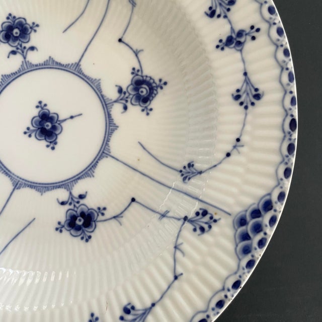 Royal Copenhagen Antique Royal Copenhagen Blue Fluted Half Lace Musselmalet Riflet Large Soup Bowl For Sale - Image 4 of 5
