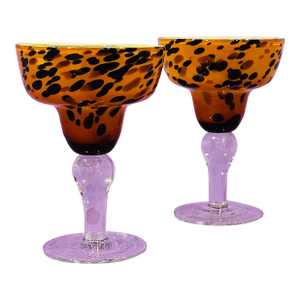 Late 20th Century Pair of Hand Blown Leopard Margarita Glasses