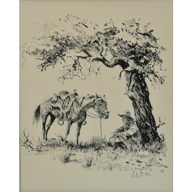 Olaf Wieghorst (1899 - 1988) "A Much Needed Repose" A cowboy and his horse 10"x8" sight, pen & ink on paper, signed lower...