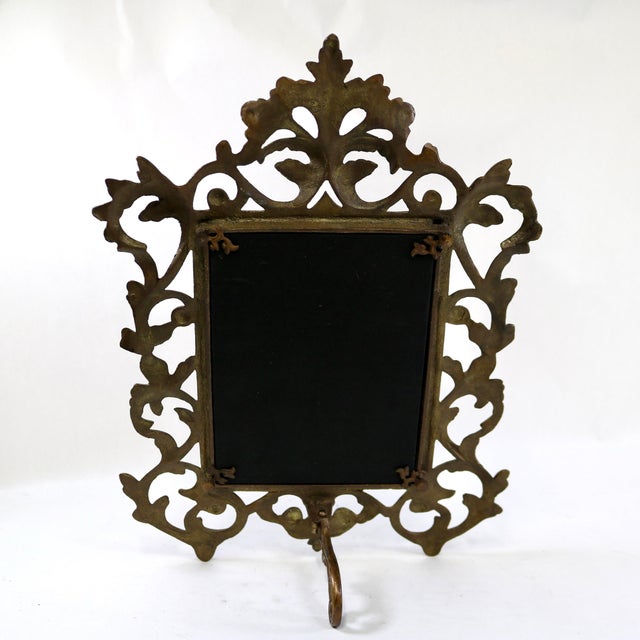 Bronze Antique Late 19th Century Rococo Style Ornate Cast Bronze Tabletop Easel Picture Frame For Sale - Image 8 of 9