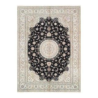 Persian Nain Silk & Wool Black Area Rug- 8' 5" X 11' 6" For Sale