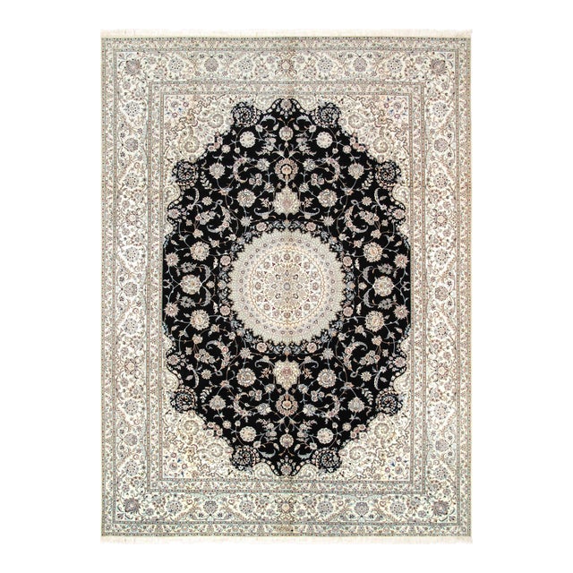 Persian Nain Silk & Wool Black Area Rug- 8' 5" X 11' 6" For Sale