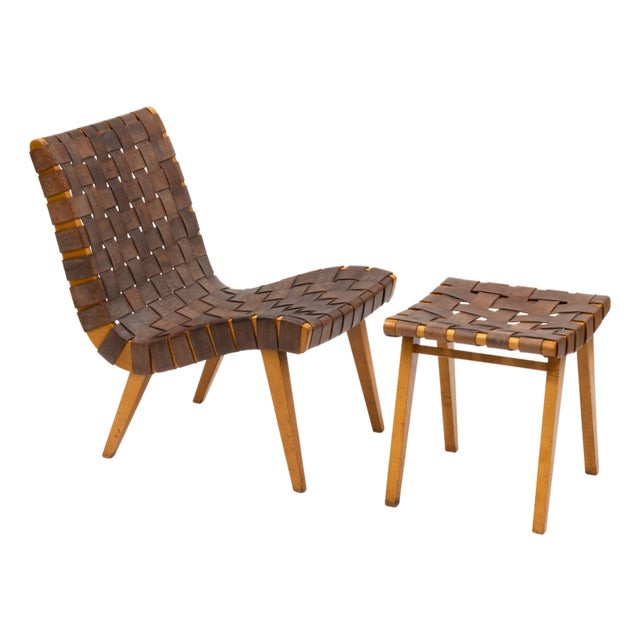 Vintage Mid Century "Model 654" Leather Chair and Ottoman by Jens Risom For Sale