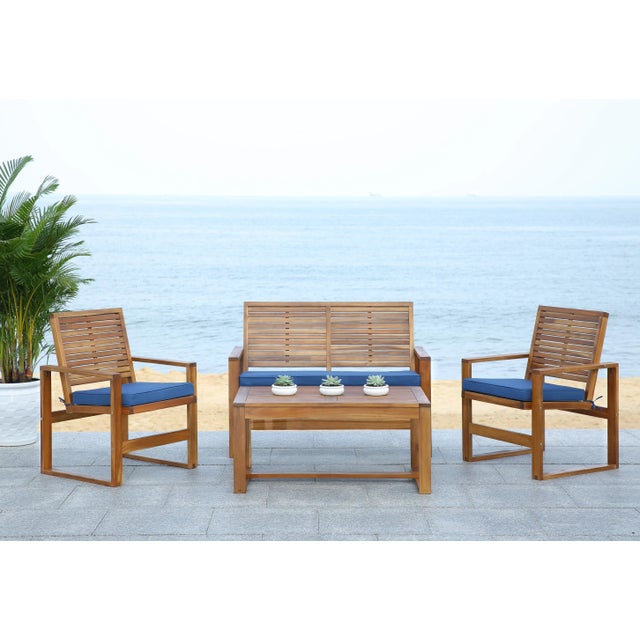 Outdoor Living Set in Brown & Navy - 4 Pieces For Sale - Image 4 of 8