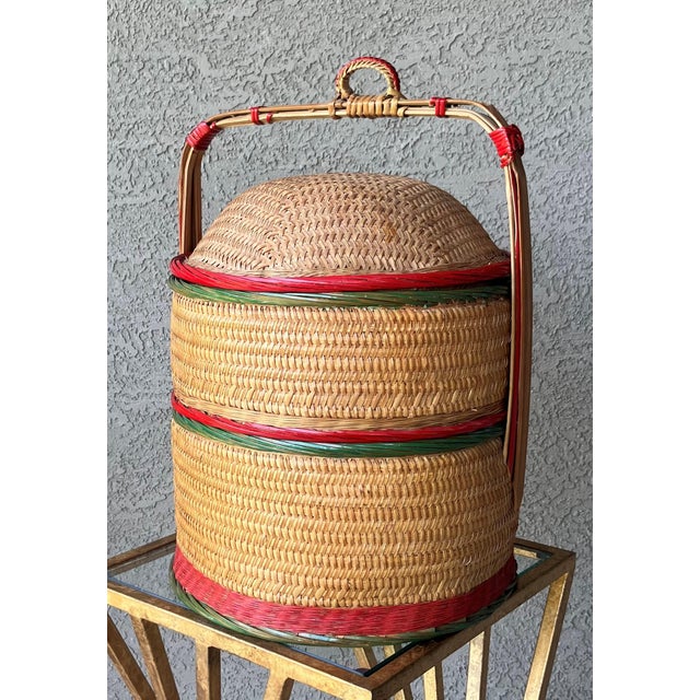 Circa 1960/1970 Chinese Rattan & Bamboo Two-Tier Betrothal / Wedding Basket For Sale - Image 4 of 18