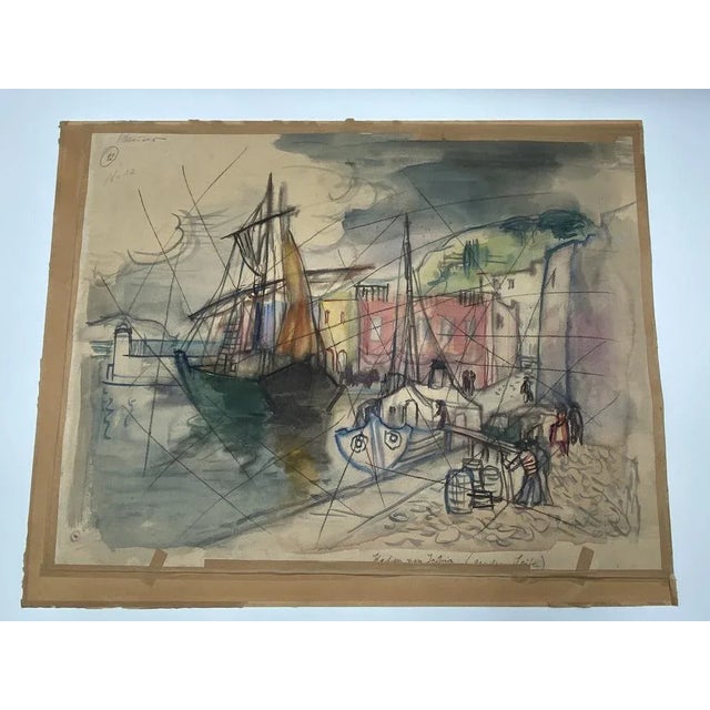 Heinrich Heuser, Unfinished Study of a Harbor View, Port of Ischia, 1950, Watercolor For Sale - Image 4 of 12
