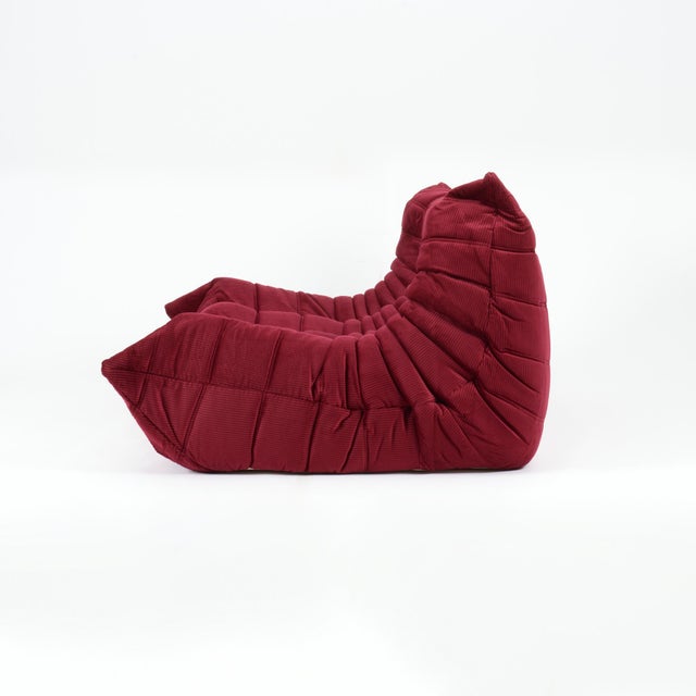 2000 - 2009 Ligne Roset Togo Medium Sofa (3-Seater) in Bordeaux Red Corduroy - Restored Original For Sale - Image 5 of 12