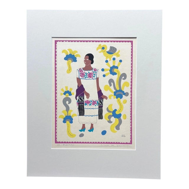 Carlos Mérida Silkscreen Print "Mestiza... Yucatan" in 16 x 20 Mat, 1945 For Sale