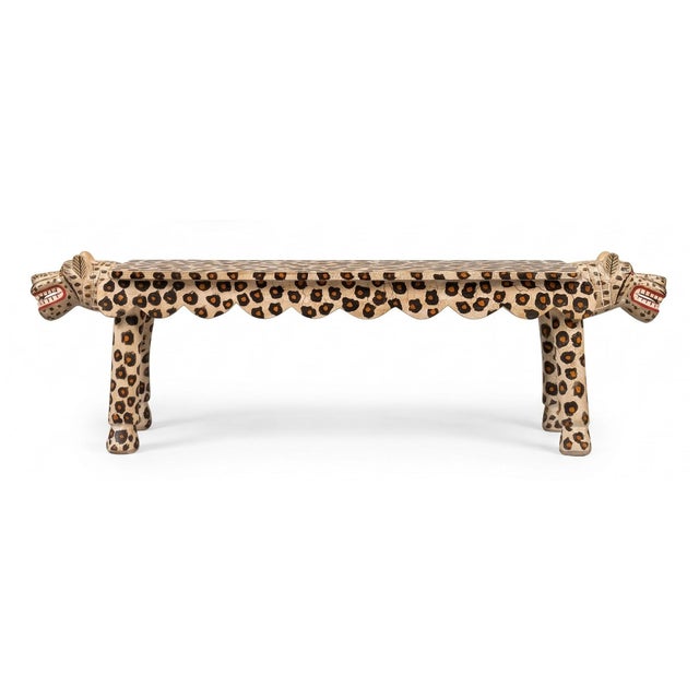 1990s Hand Carved Wooden Leopard Console Table: Tribal Folk Art Deco For Sale - Image 4 of 7